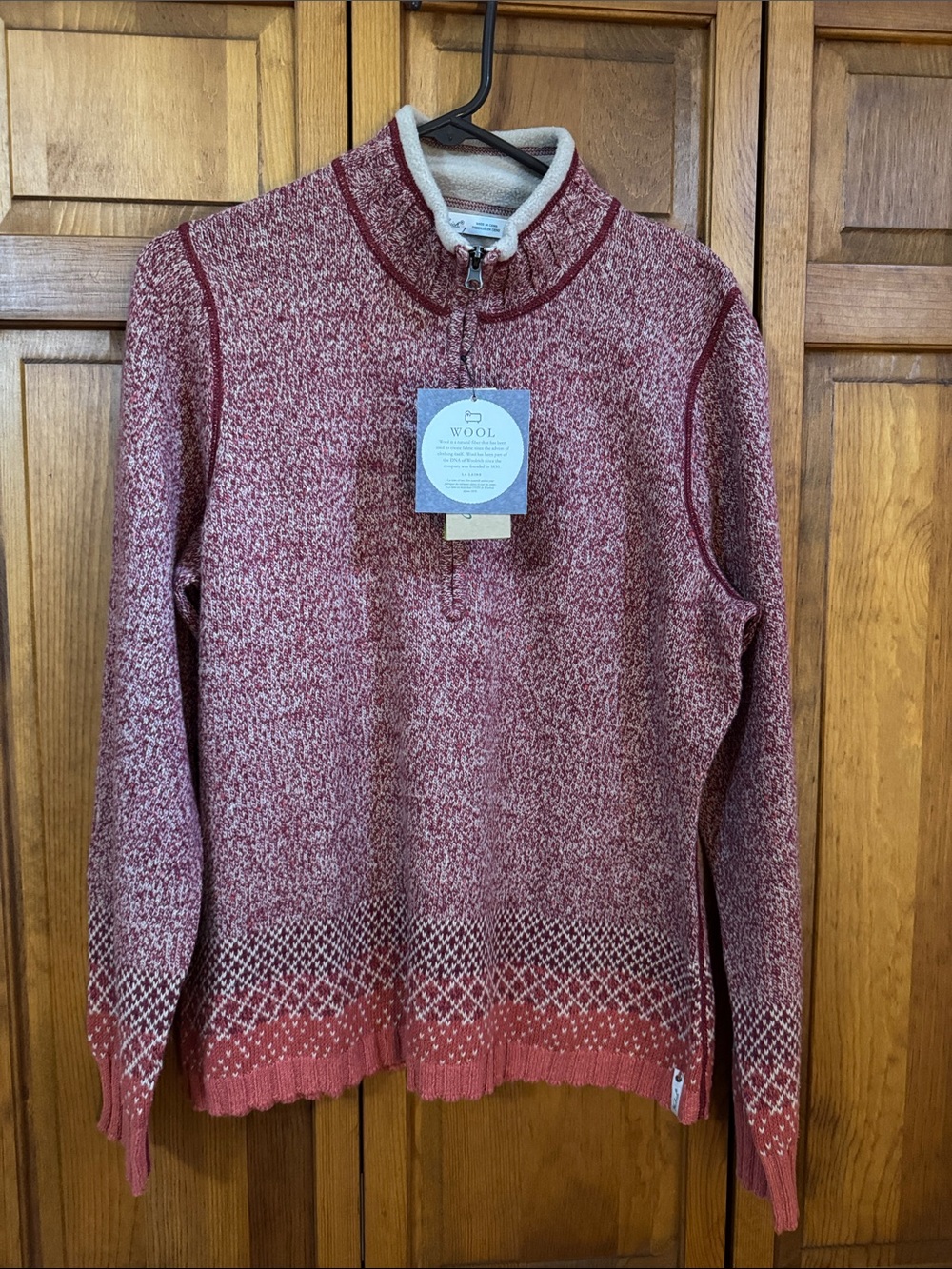 Woolrich Women's Marled Red 1/2 Zip Wool Sweater sz large NWT